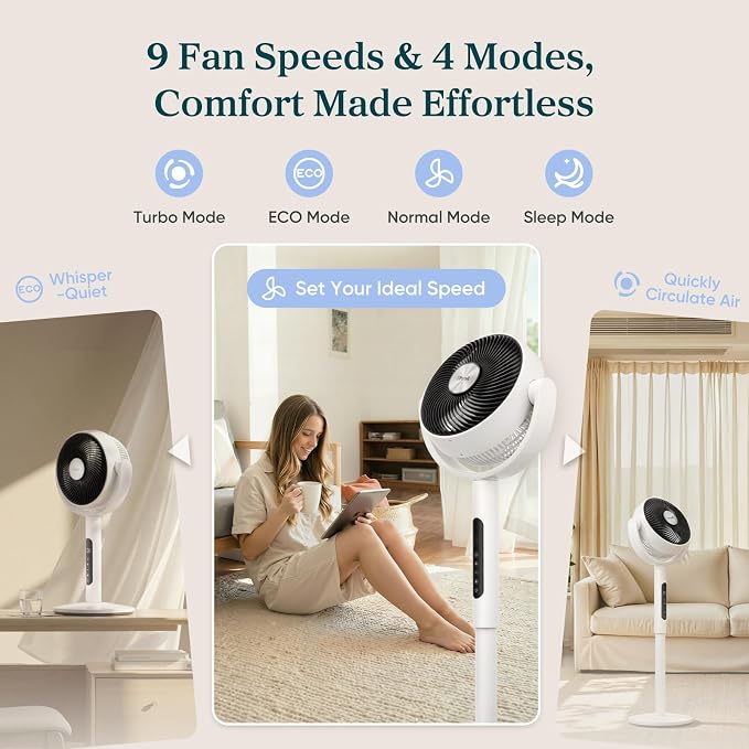 Levoit Standing Fan for Bedroom, CirculAir 120° Oscillating, Quiet 20dB - Image 5
