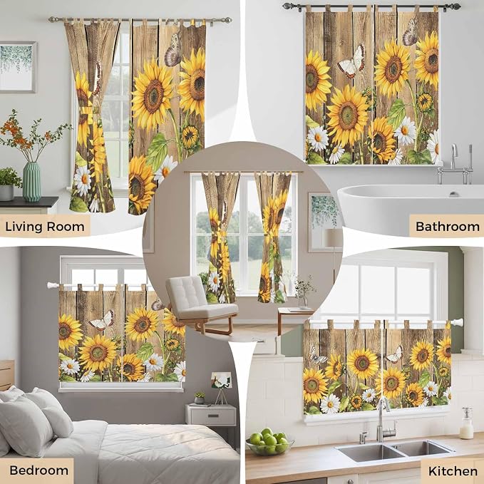 Farmhouse Sunflowers Bedroom Curtains 72 Inch Length, Window Curtains Tab Top - Image 7