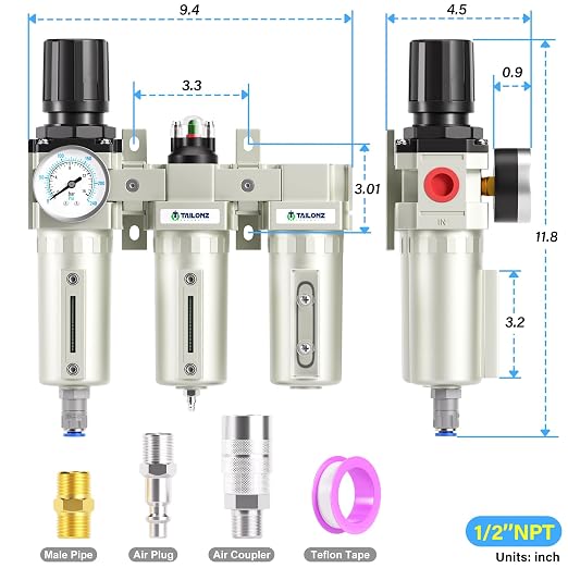 TAILONZ PNEUMATIC 0-240PSI 1/2 Inch NPT Grade Three Stage Industrial Air Drying - Image 2