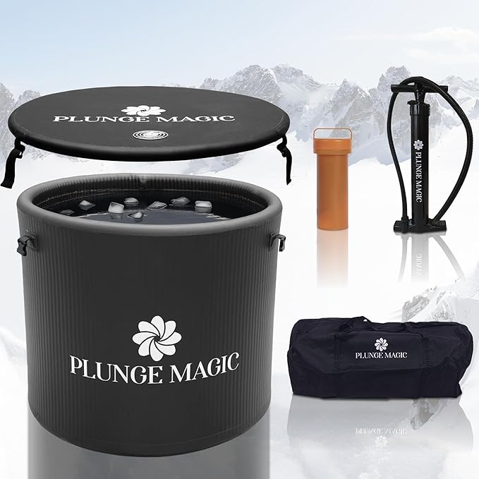 Cold Plunge Tub Inflatable Ice Bath Tub With Cover for Athletes Portable & XXL Size Black, Water Chiller Compatible (Black-Round)