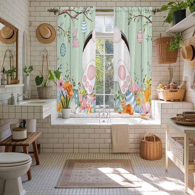 Easter Window Curtains 63 Inch Long 2 Panel Set, Rod Pocket Bedroom Curtains & - Image 5