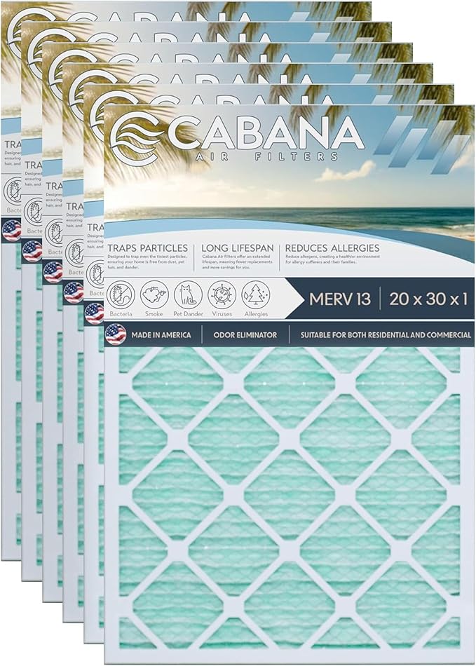 Cabana Filters 6-Pack 20x30x1 MERV 13 AC Furnace Air Filter by CabanaAirFilters