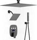Shower Faucet Set Matte Black Shower System, Push Button Shower Faucet with Dual Rain Shower Head(12 inch+8 inch), Handheld Shower, with Digital Temperature Display Function