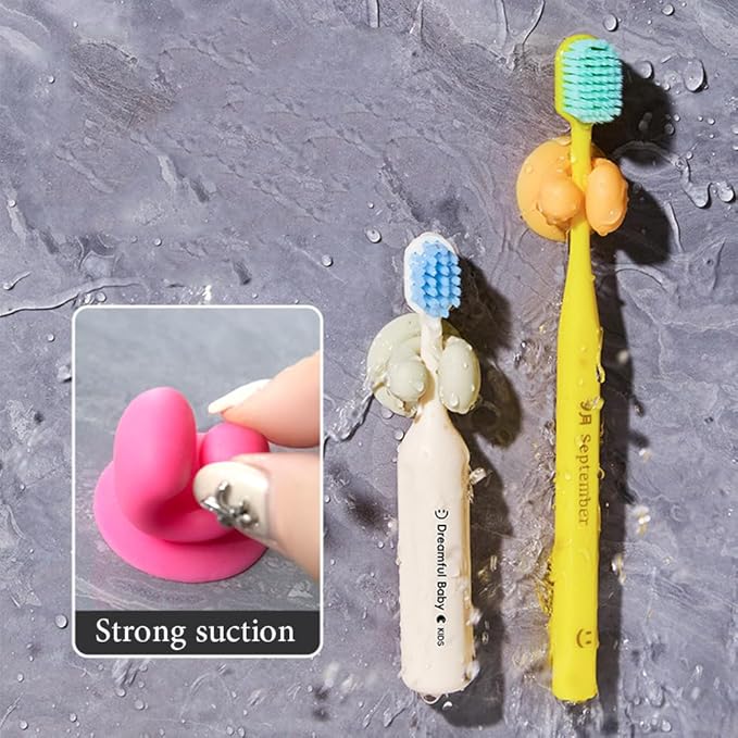 Wall Mounted Toothbrush Holder with Suction Cup, 10PCS Colorful Bathroom Organizer Storage Rack for Kids, 30mm x 27mm(Random Color)