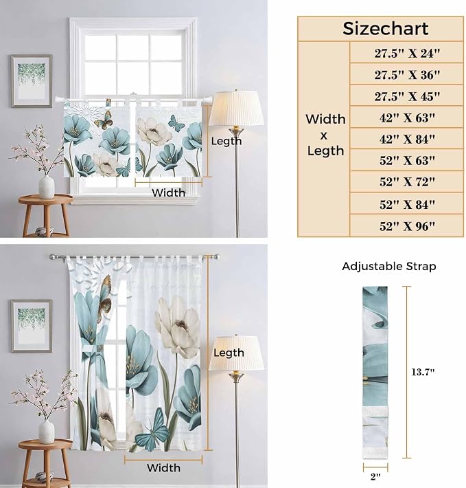 Blue Tulips Living Room Curtains 84 Inch Length, Window Curtains Tab Top - Image 8