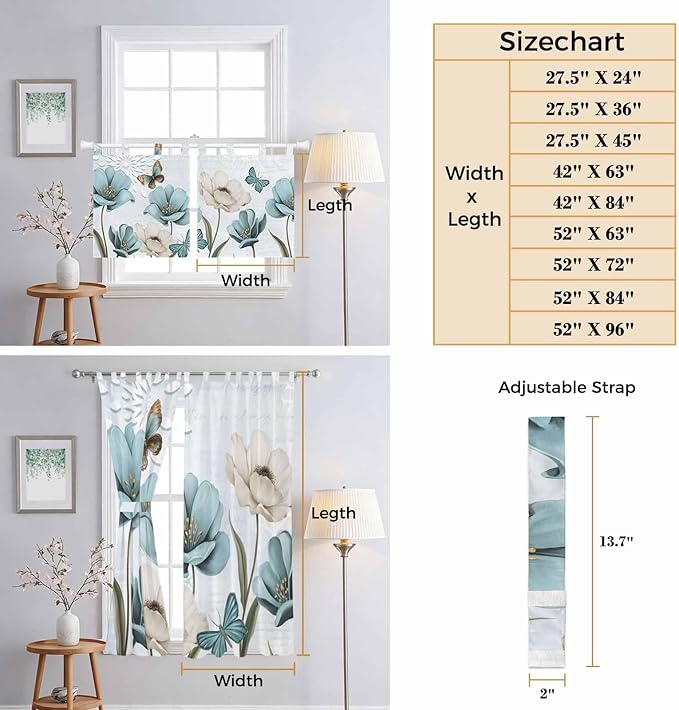 Blue Tulips Living Room Curtains 84 Inch Length, Window Curtains Tab Top - Image 8
