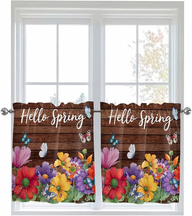 Spring Flowers Half Window Curtain 36 Inches Long, Watercolor Farmhouse by Unknown