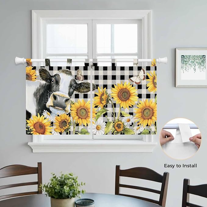Retro Sunflowers Kitchen Curtains 36 Inch Length, Small Window Curtains Tab Top - Image 4