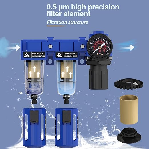 1/2" NPT Air Dryer System, Air Compressor Filter Dryer, 5 and 5 Micron Filter - Image 3