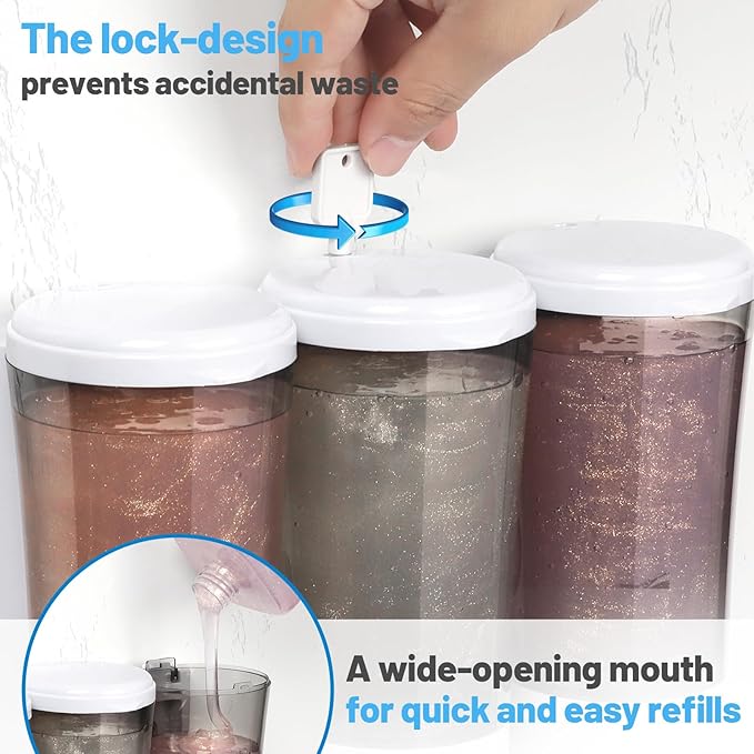 Shampoo and Conditioner Dispenser 450ml * 3, Shower Dispenser 3 Chamber No Drill Shower Soap Dispenser Wall Mounted Large Capacity Refillable Shampoo Body Wash Dispensers for Bathroom Hotel