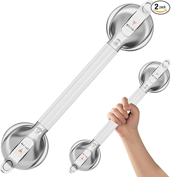DAILYLIFE Grab Bars for Bathtubs and Showers, 21 inch Shower Handles for Elderly Suction, 300lbs Safety Shower Grab bar for Seniors and Elderly, Silver(2 Pack)