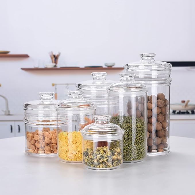 13.5oz Small Acrylic Storage Jar, Airtight Lid with Silicone Sealing Ring, Ideal Canister Container for Sugar, Tea, Spices, Herbs, Shells, Bath Salt, Christmas Decorative Apothecary Jars