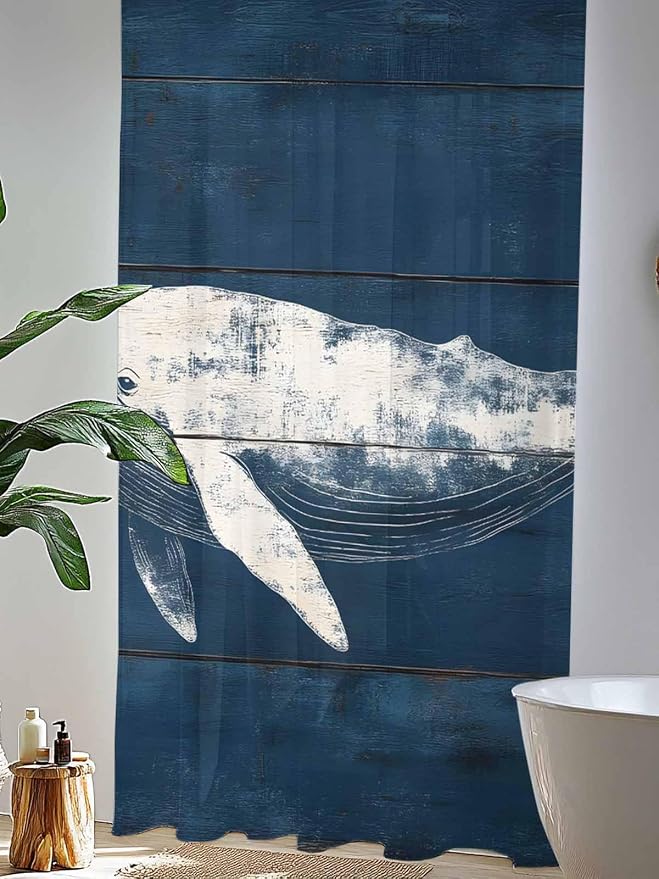 Sheer Curtains 84 Inches Long, Summer Whale Semi Sheer Curtains Light Filtering - Image 4