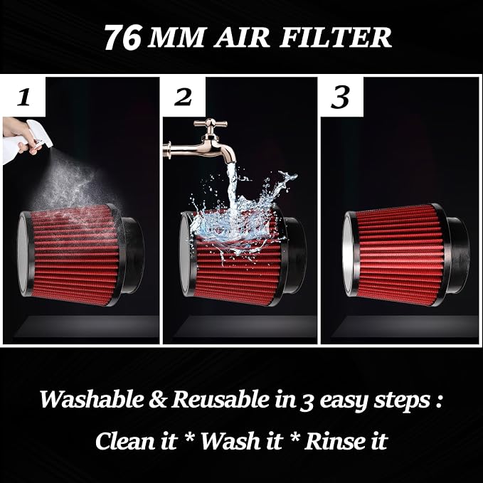 Red 3" 76mm Inlet Cone Replacement Dry Air Filter High Flow Car Performance - Image 8