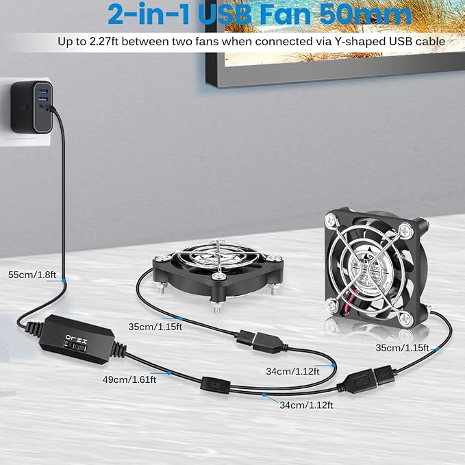 GDSTIME 2-Pack 50mm USB Fans - Image 5