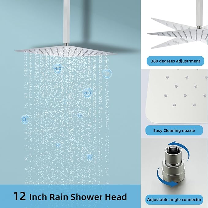 Shower System 12 Inches Rainfall Shower System Shower Head System for Bathroom 3 function shower system set Shower Faucet Rough-in Valve