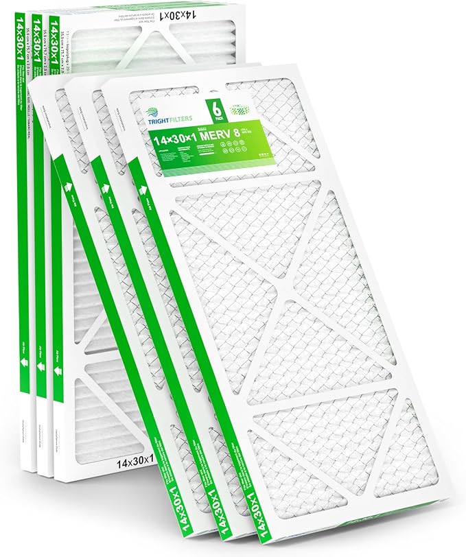 14x30x1 Air Filter 6 Pack, Durable MERV 8 Pleated Home HVAC AC Furnace Filters by TrightFilters