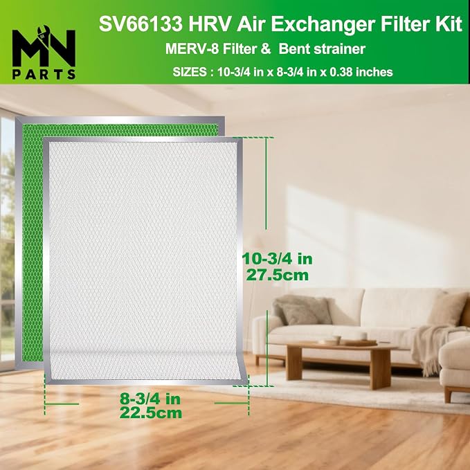 SV66133 MERV 8 HRV Filter Kit Replacement, 10-3/4" x 8-3/4" 2 Packs | Washable - Image 2