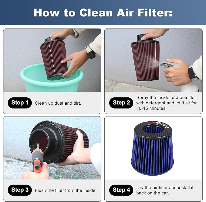 KYOSTAR Carbon Fiber 3" High-Flow Air Filter, Reusable Cone Cold Air Intake - Image 5
