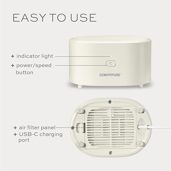 Conair Portable Small Air Purifier, Rechargeable Corded/Cordless, HEPA Air - Image 3