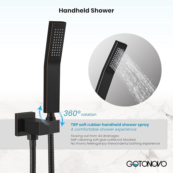 gotonovo Rainfall Bathroom Shower System Rain Shower Head and Handle Set Wall Mounted Shower Complete Combo Solid Brass Pressure Balancing Shower Mixer Valve 10 Inch Oil Rubbed Bronze