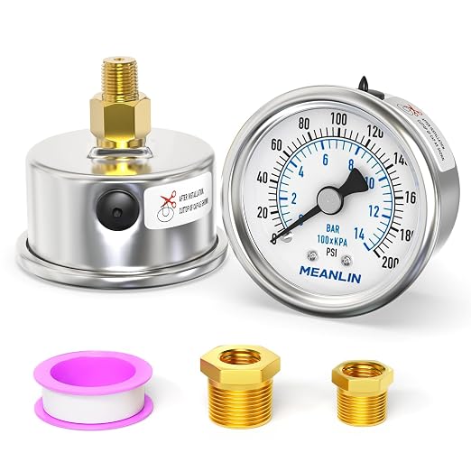 MEANLIN MEASURE 0~200Psi Dry Pressure Gauge Stainless Steel 1/8" NPT 2" FACE by MEANLINMEASURE