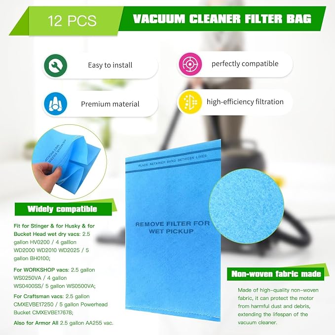 12 Pack Wet Dry Filter Bags Compatible - Image 5