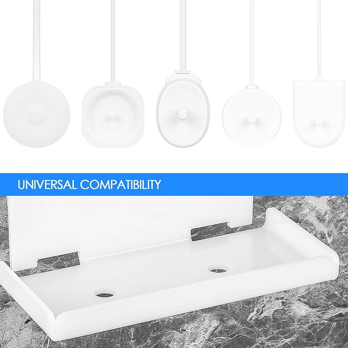 Electric Toothbrush Holder Wall Mounted, Electric Toothbrush Cord Organizer Holds 2 Chargers, Self Adhesive Electric Toothbrush Stand for Bathroom, Medicine Cabinet, Dorm(White)
