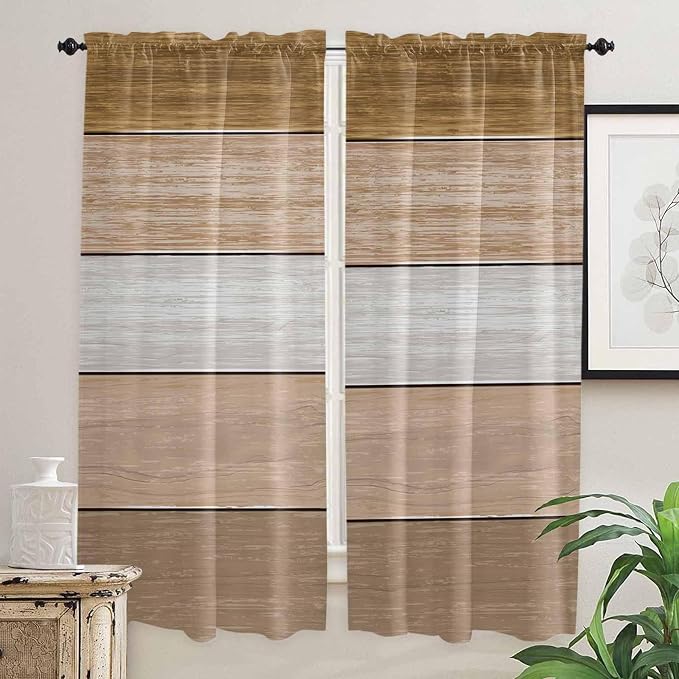 Retro Farm Wood Board Window Valance Curtains, 2 Panel - Image 7