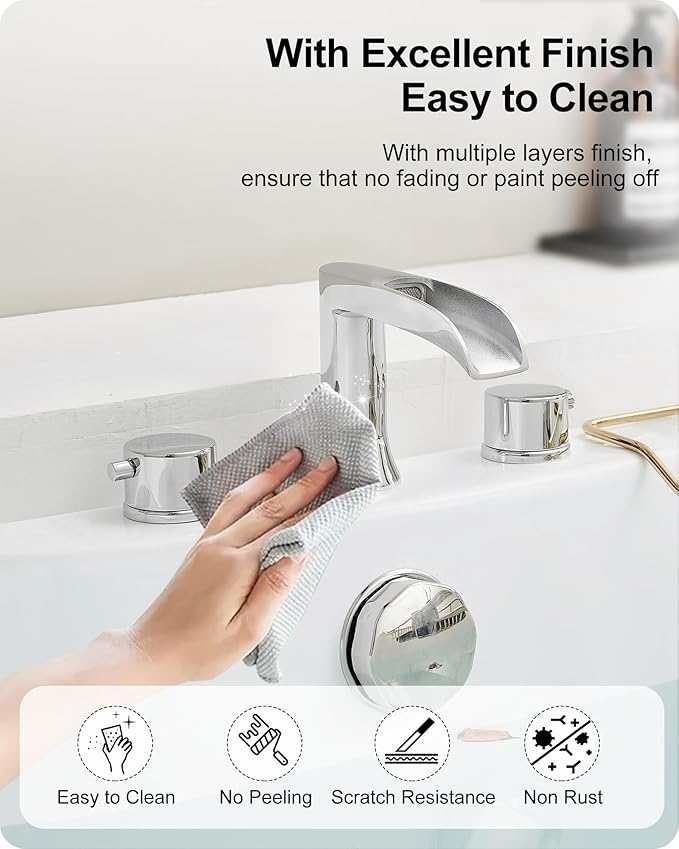 Waterfall Bathtub Faucet Set, Chrome Deck Mount Tub Faucet High Flow Brass Bath Tub Faucets 6-16 Inch 2 Handle Widespread Roman Tub Faucet 3.25 gal/Min Psi 60 1/2" Water Supply Line No Leaks