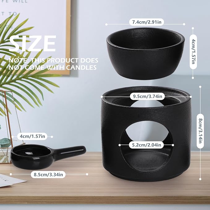 WD&CD Wax Melt Ceramic Oil Burner Black, Aroma Diffuser Essential Oil Burner - Image 2