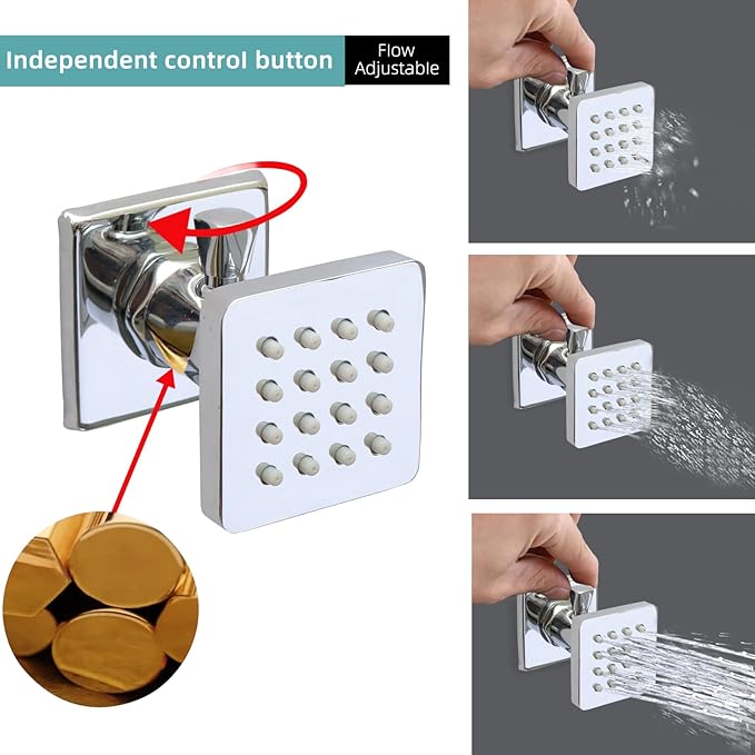 24x32 LED Dual Head Shower System 24"x32" Ceiling Mount Shower Head Thermostatic Shower System Rainfall Shower Set with 6 Inches Shower Head and 6 Body Jets High Pressure Shower Handheld