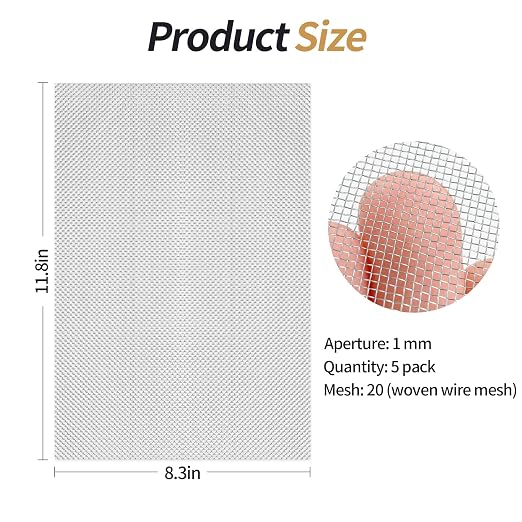 5 Pack 304 Wire Mesh Screen, 11.8"X8.2" Heat-Resisting Metal Mesh, 20 Mesh - Image 2