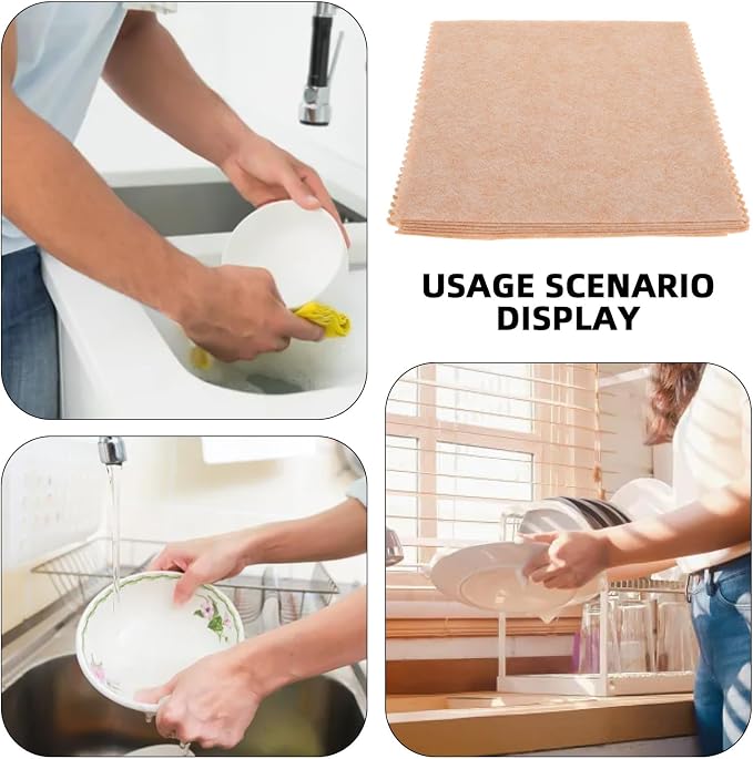 Loofah Dishwashing Towels 10pcs 25x25cm Absorbent Kitchen Dishcloths Plant - Image 3