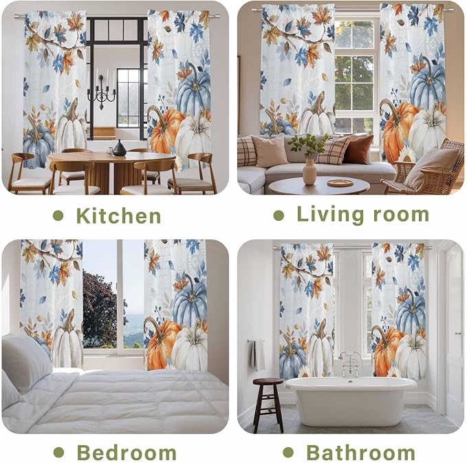 Fall Blue Maple Window Curtains 72 Inch Long 2 Panel Set, Rod Pocket Long - Image 8