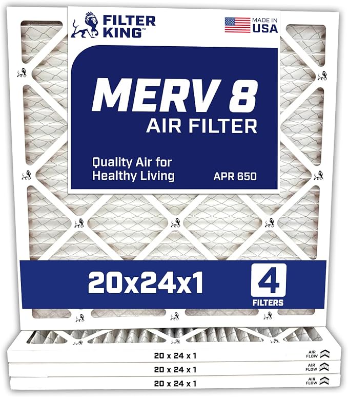 Filter King 20x24x1 Air Filter | 4-PACK | Carbon MERV 8 HVAC Pleated A/C by FilterKing