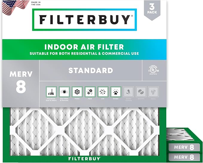 Filterbuy 12x12x1 Air Filter MERV 8 Essential Dust & Allergy Defense, by Filterbuy