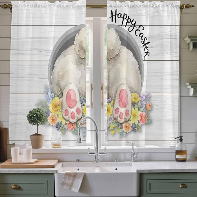 Easter Bunny Window Curtains 63 Inch Long 2 Panel Set, Rod Pocket Bedroom by Unknown