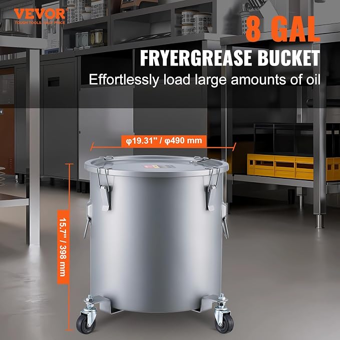 VEVOR Fryer Grease Bucket, 8 Gal Oil Disposal Caddy - Image 2