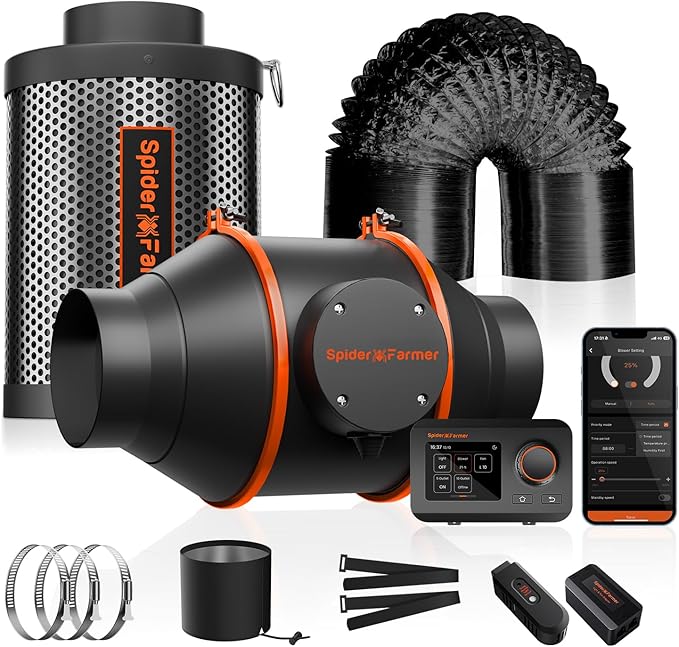 Spider Farmer Smart Air Filtration Kit 4", Inline Duct Fan, GGS Temperature by SpiderFarmer