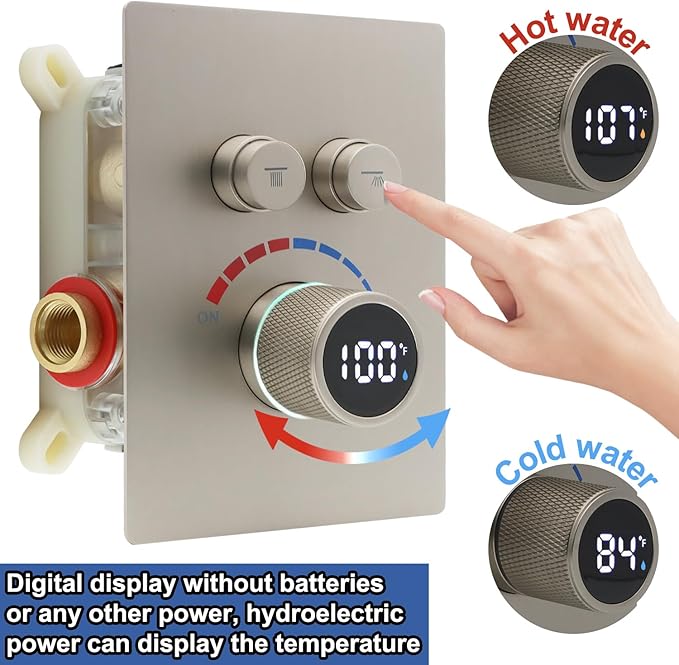 Digital Display Shower System Set 16 Inches Rain Fall Head Temperature Valve Shower Handheld Shower Head Sets for Bathroom Concealed Installation