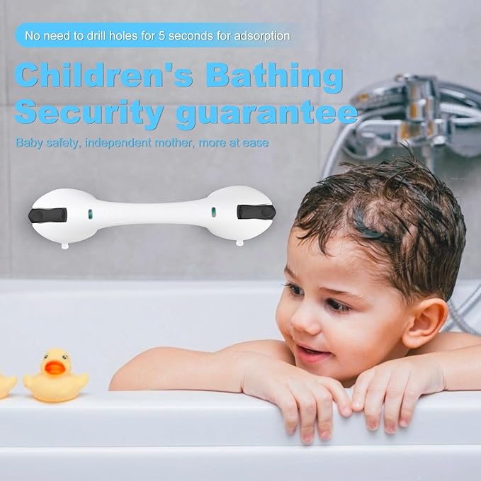 Suction Grab Bars for Bathtubs and Showers, Heavy Duty Shower Handle Removable Shower Handrails for Kids, Bathroom Safety Grip Waterproof(White)