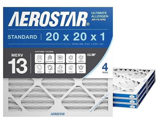 Aerostar 20x20x1 MERV 13 Air Filter, ACTUAL SIZE, Air Conditioning & Furnace by AirFiltersDelivered