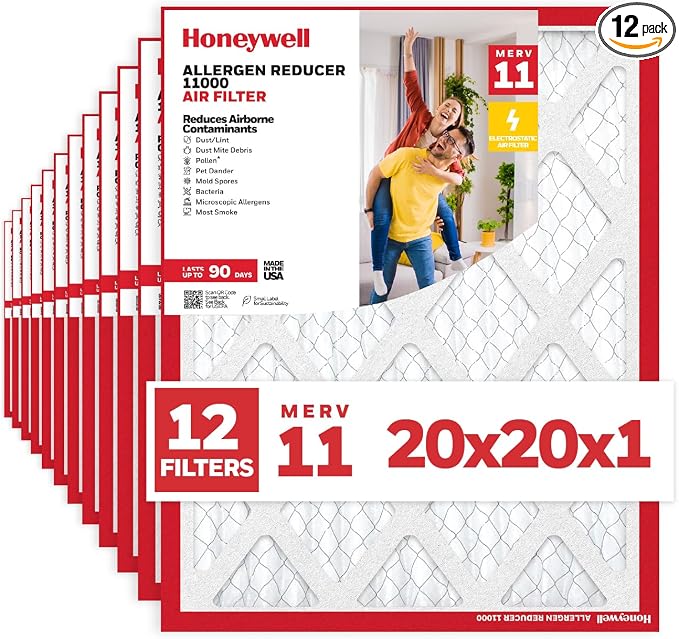 Honeywell 20x20x1 MERV 11 Allergen Reducer 11000 Electrostatic Pleated HVAC AC by HoneywellAirComfort
