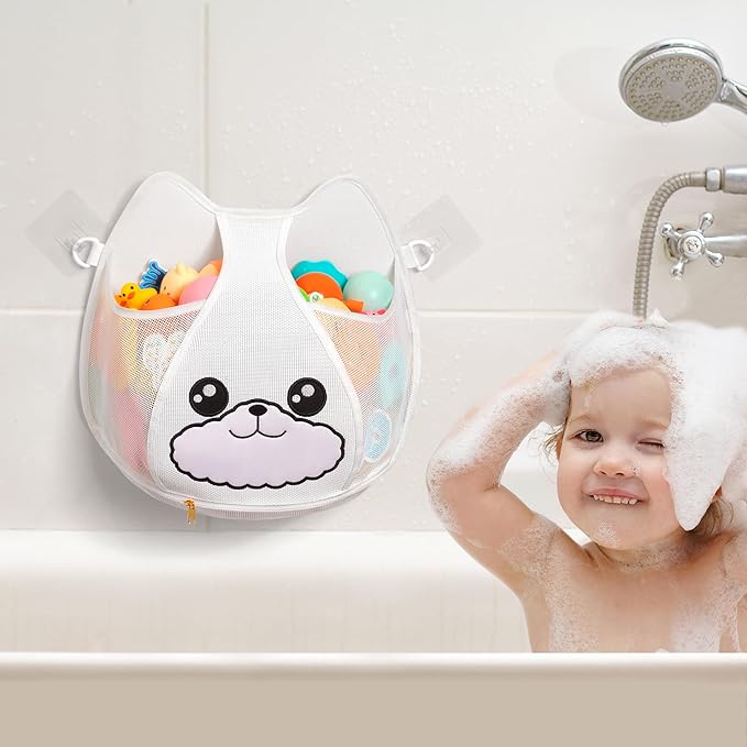 Bath Toy Storage 3.2-Gallon Hanging Bath Toy Holder for Kids‘ Bath Tub – Zippered, Quick-Drying and Machine-Washable Bathroom Organizer