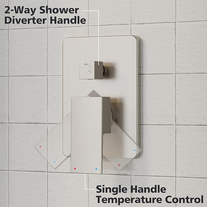 Gabrylly Shower System, Rainfall Shower Faucet Set Complete, 12" High-Pressure Stainless Steel Rain Showerhead with handheld Spray Combo, 2 Way Valve Included, Brushed Nickel