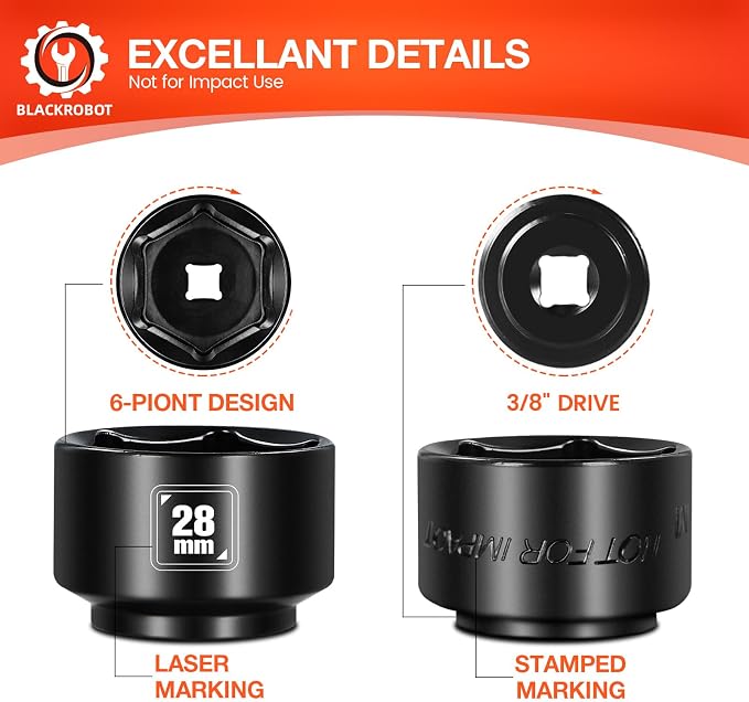 BLACKROBOT 28mm Low Profile Oil Filter Socket, 3/8" Drive 6-Point Oil Filter - Image 4
