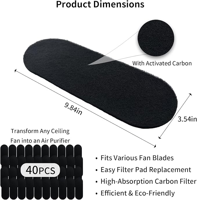 40 Pack Ceiling Fan Filters for Blades, Dust Catcher Activated Coconut Carbon - Image 4