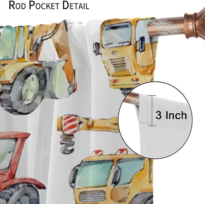 Kids Excavator Curtains, Retro Truck Tractor Machinery Construction Vehicle - Image 6