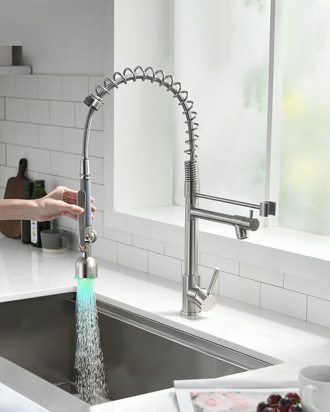 Fapully Commercial Single Handle Pull Down Sprayer Brushed Nickel Kitchen Faucet - Image 2